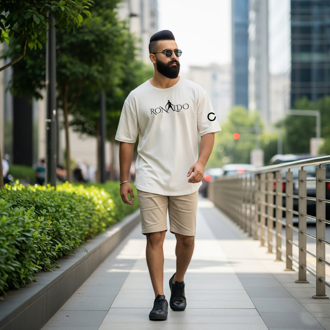 CR7 Unleashed beige Oversized Tee – Limited Edition